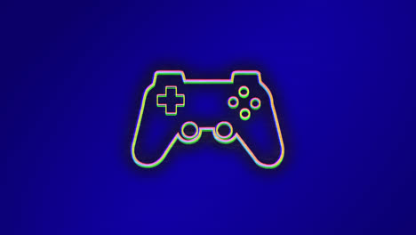 animation of flickering neon video control pad on blue background