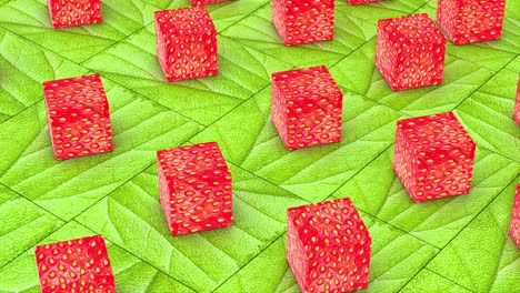 fresca madura jugosa fresa roja en rebanadas fresa fresa 3d render animado fondo abstracto, orgánico saludable dulce crudo sabroso bagas bucle sin costuras animación 4k, bocadillo vegetariano de verano concepto creativo