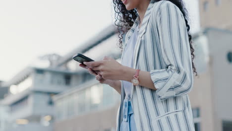 Cellphone,-city-hands-and-business-woman-typing