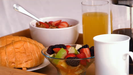 view of tray with breakfast