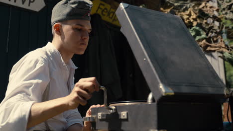 world war ii german soldier with record player