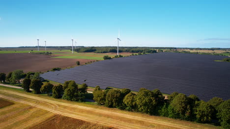 slow drone flight over modern photovoltaic solar farm
