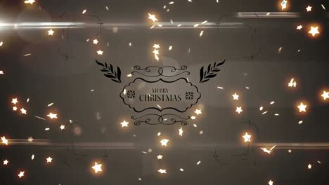 animación del texto de feliz navidad sobre estrellas brillantes