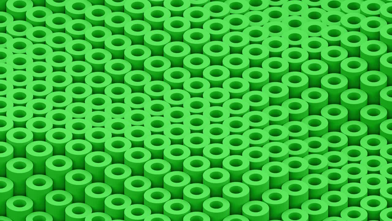 superficie con cilindros verdes en movimiento animación de fondo de primer plano