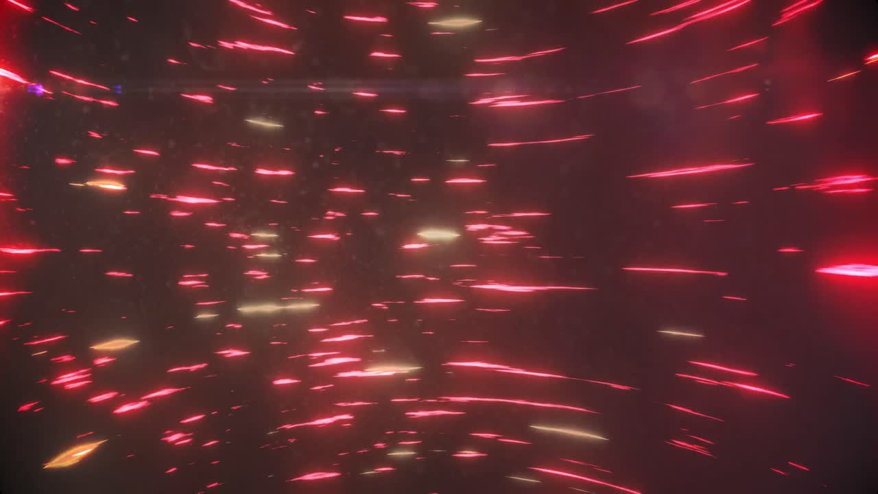 검은 바탕에 회전하는 빨간색과 노란색 빛의 트레일의 애니메이션