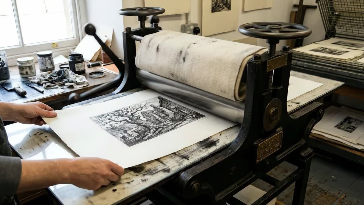 Grafisk tryk med en trykpresse