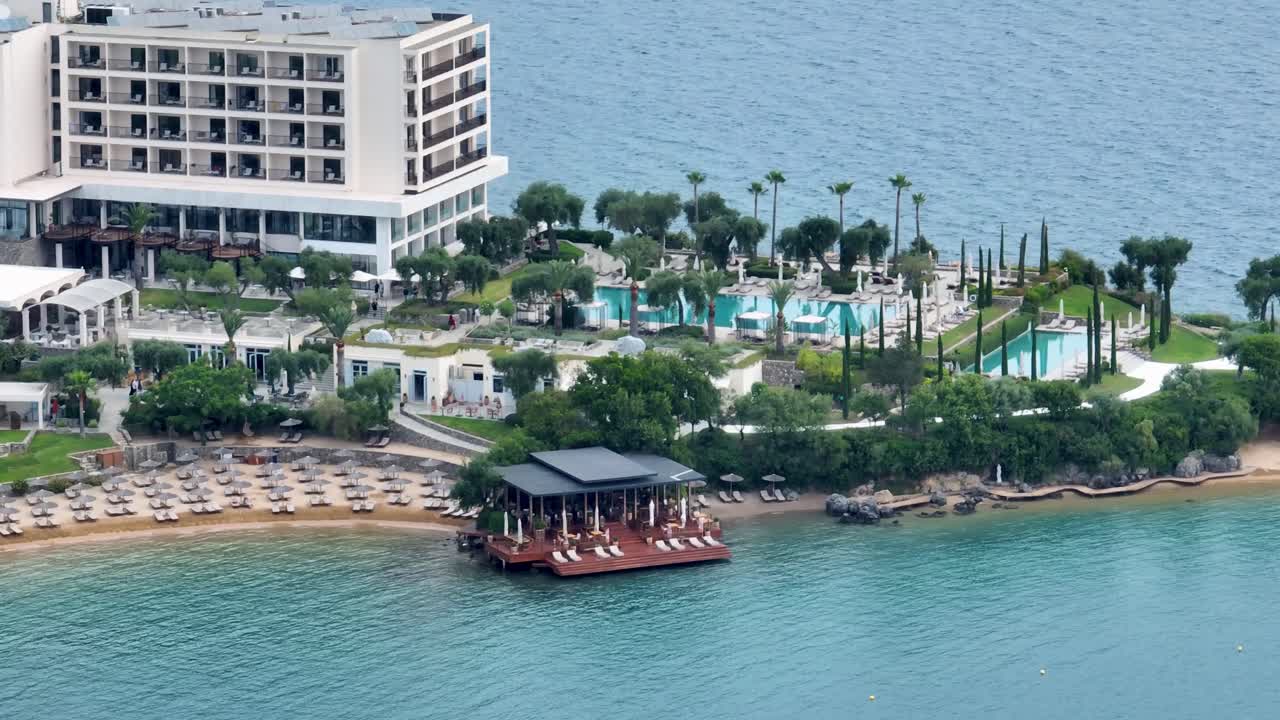 Scenic views looking over the Grecotel Corfu Imperial Hotel on the Ionian Sea along the east coast of Corfu