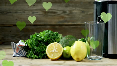 animation of heart icons over vegetables