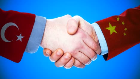 turkey - china  / handshake concept animation about countries and politics / with matte channel