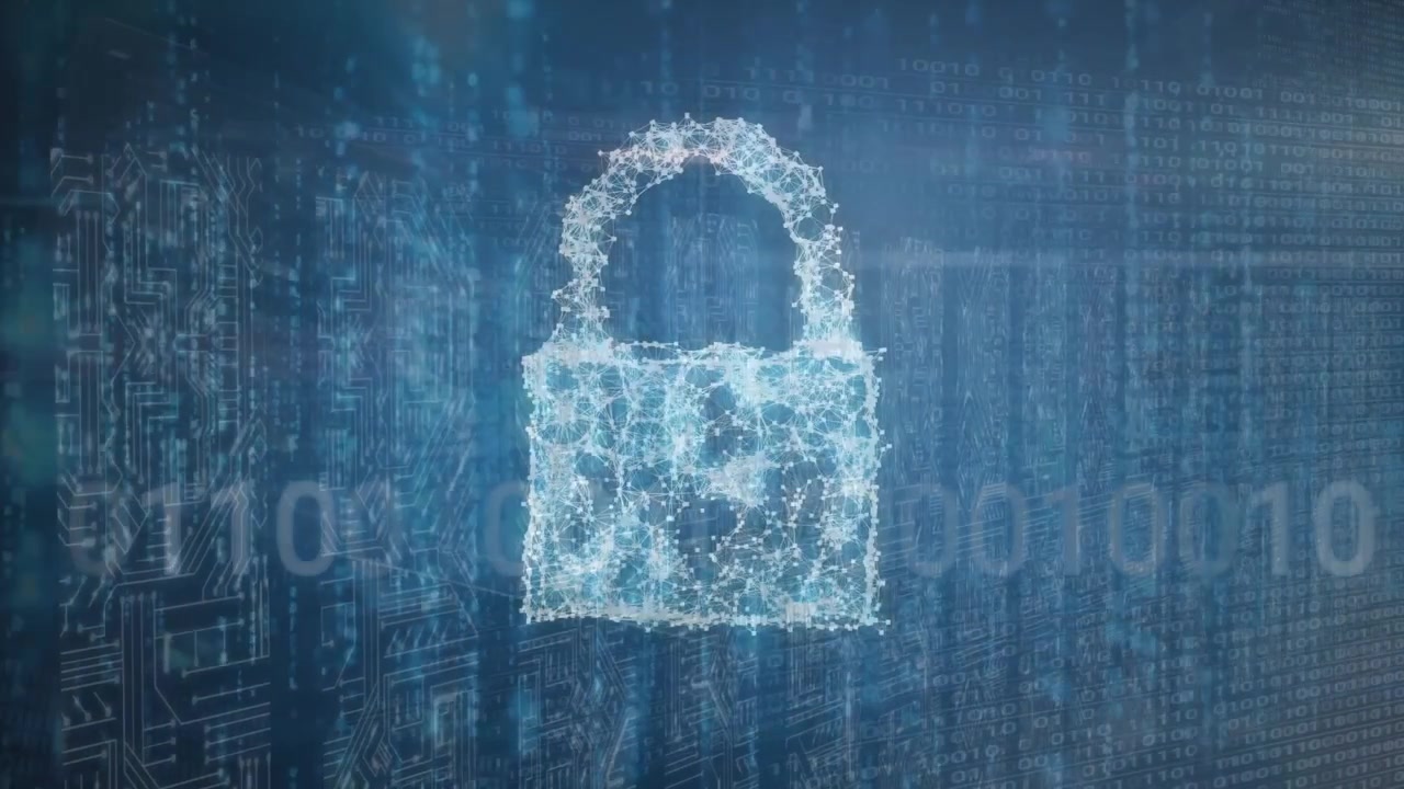 Animazione di icone di nuvola e lucchetto con elaborazione dati su sala server