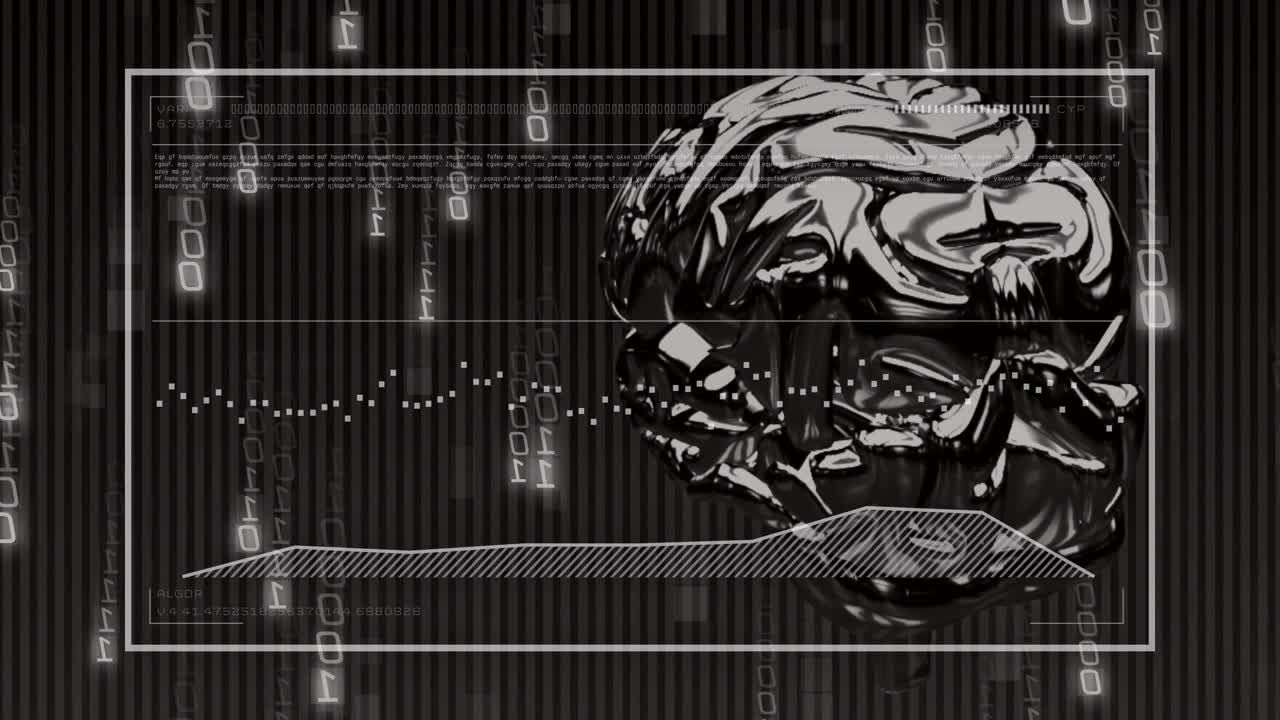 On start 3D brain model rotating with waveform pulsing and polygon shifting showing analysis