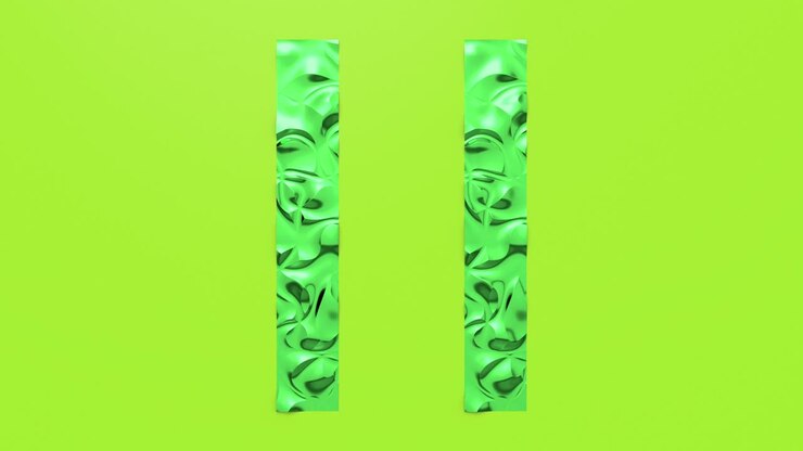 3d Looped animation of Pause button in shape of parallel lines. Wavy surface with ripples.Trendy vibrant texture, fashion textile, graphic design, animated metallic texture.