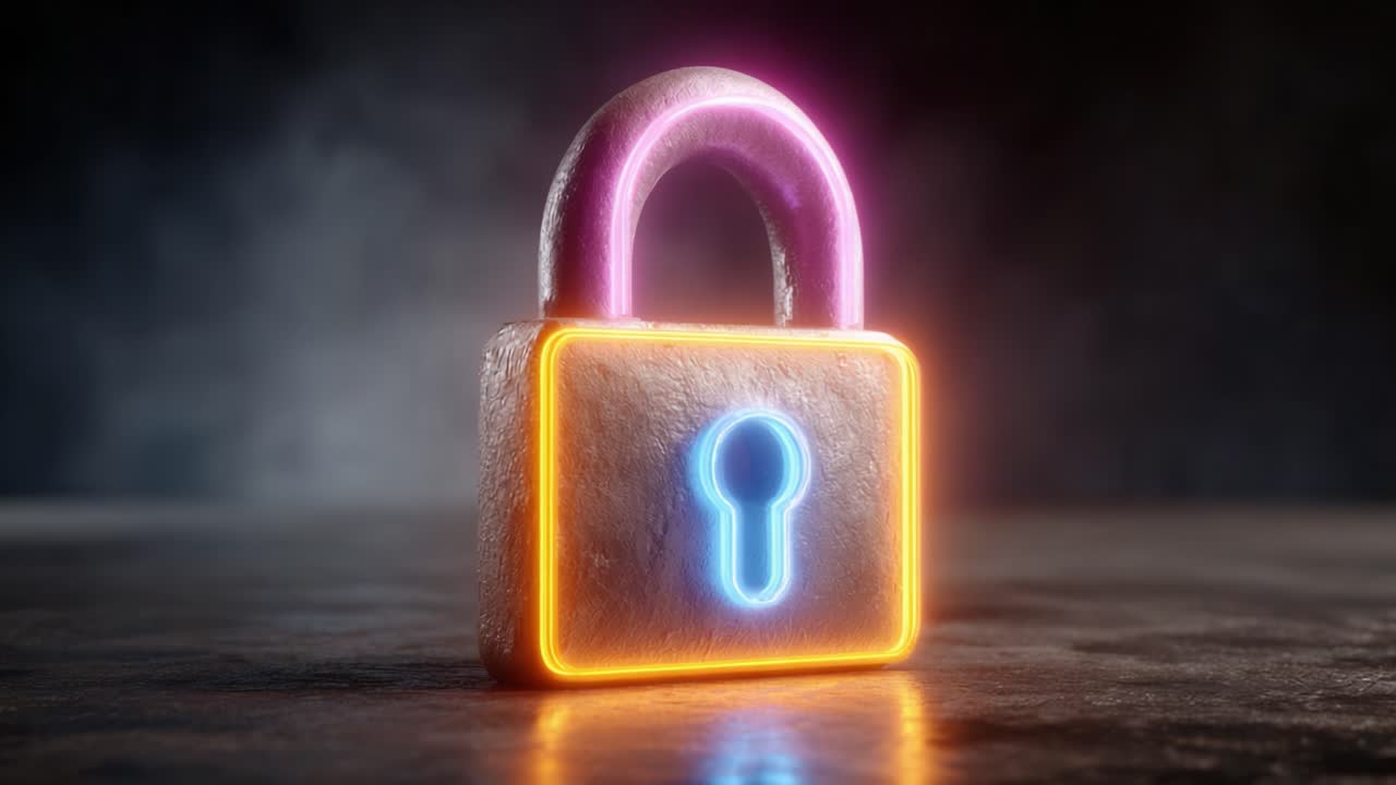 A Stylishly Designed Neon Lock with Vibrant Colors and a Unique Aesthetic, Perfectly Reflecting Concepts of Security and Protection in Modern Digital Art