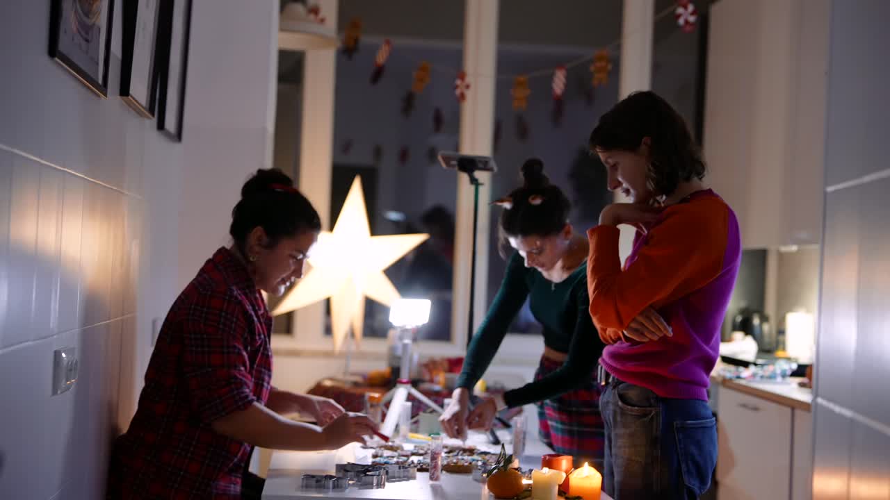 Women making Christmas cookies