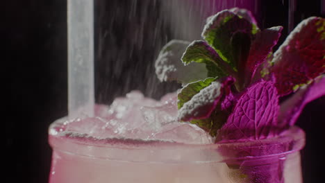 pink cocktail with mint garnish