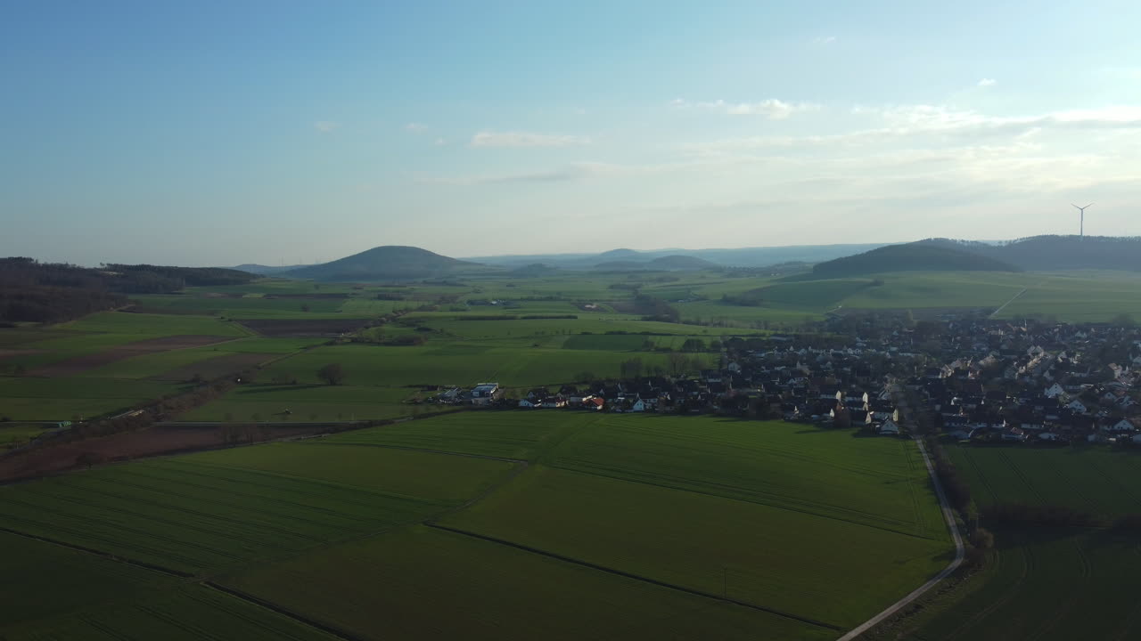 Aerial view of a German village and surrounding farmland