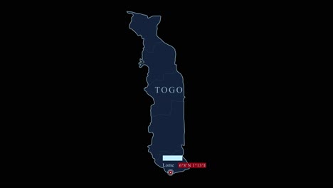 Togo-blue-map-with-Lomé-capital-city-and-geographic-coordinates-on-black-background