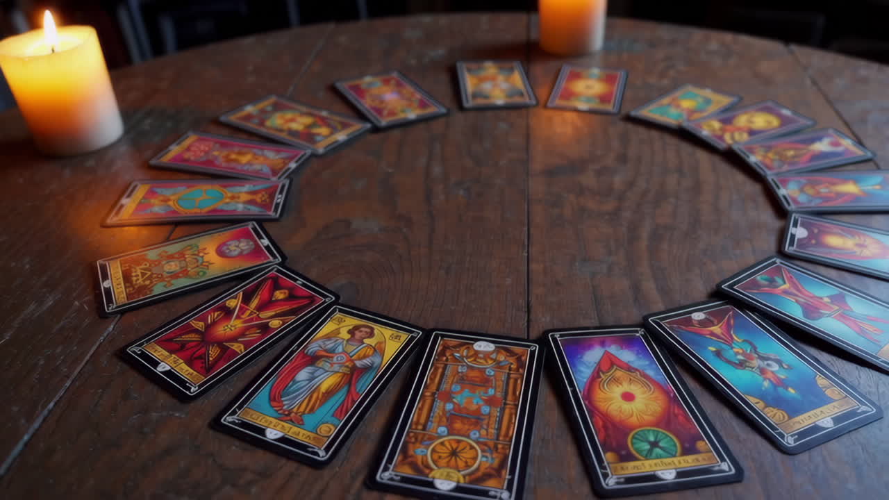 Tarot Card Reading Circle on a Wooden Table