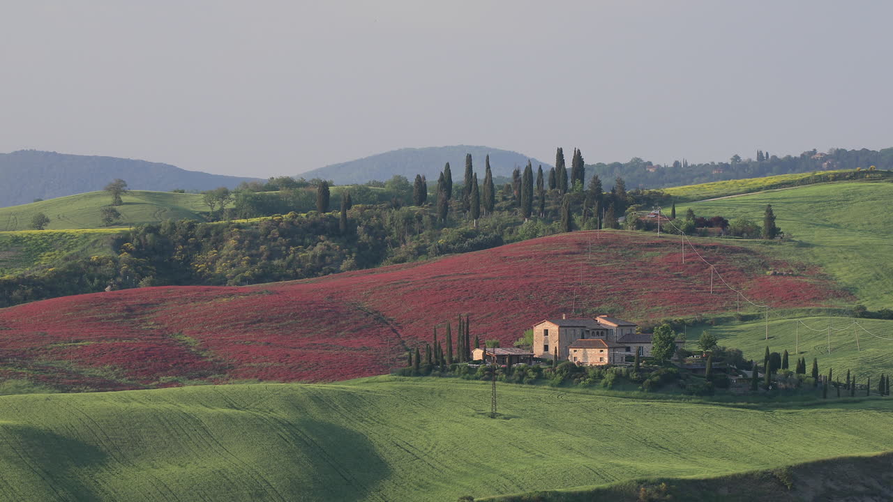 A lone farmhouse in the Val d'Orcia in Tuscany, Italy