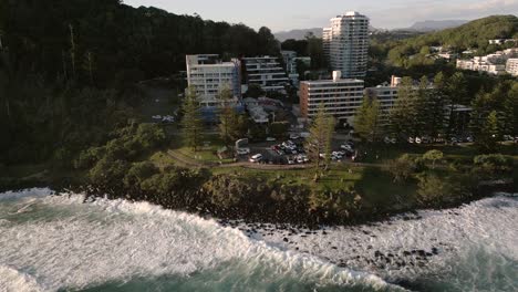 aerial views over burleigh heads on the gold coast, australia at sunrise
