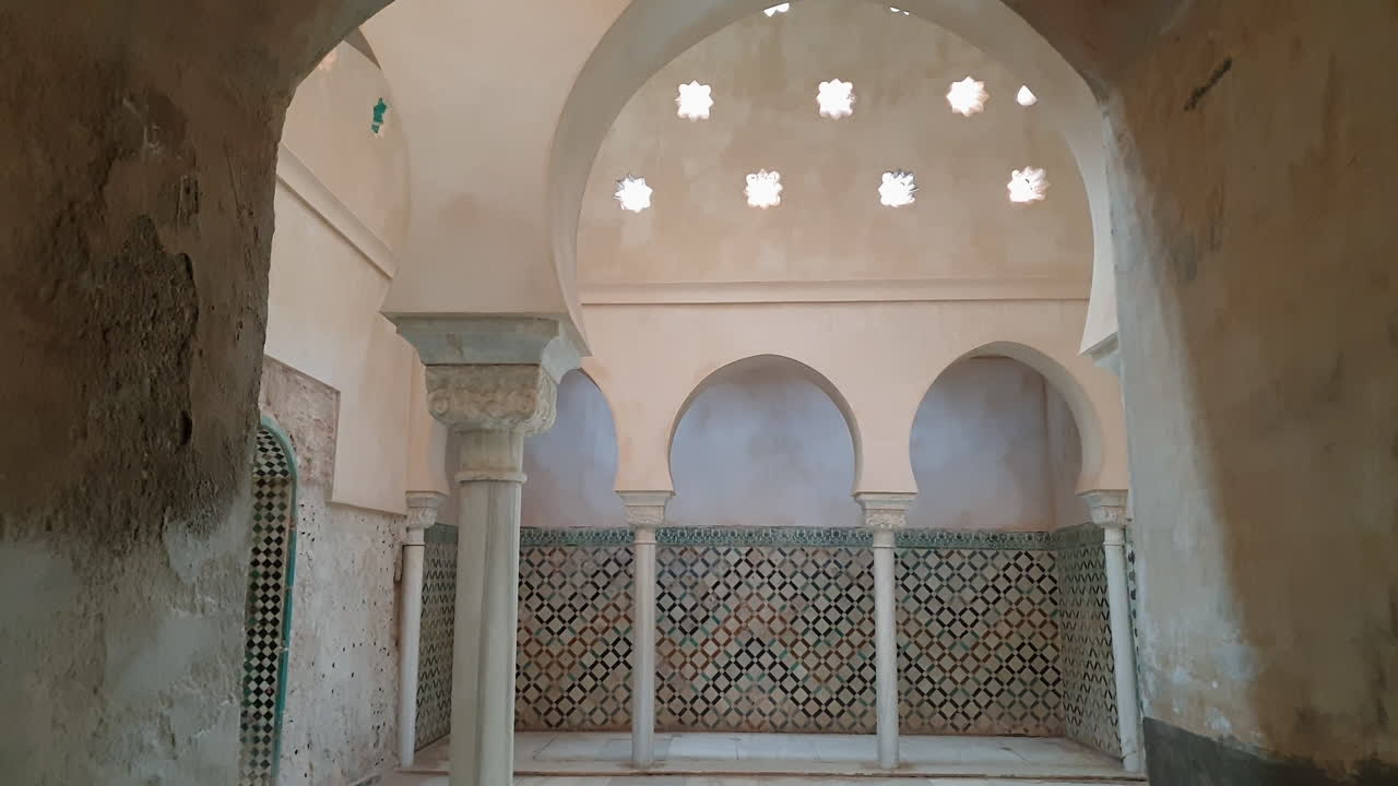 Comares Bath or Central room of bath in Alhambra, Granada. Tilt down