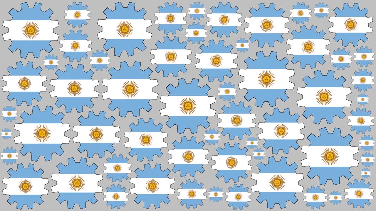 Argentinian flag gears spinning background