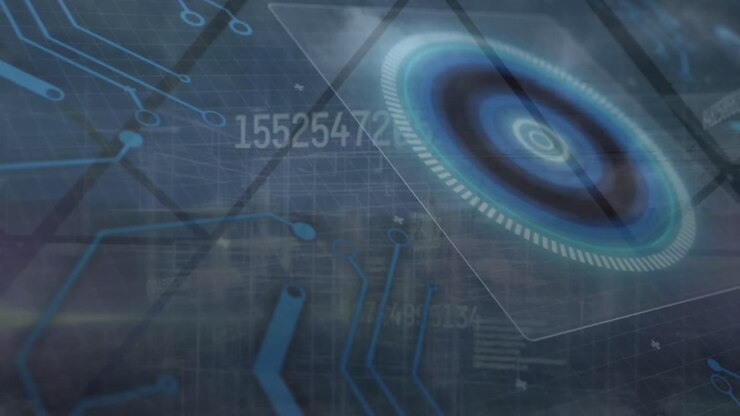 Animation of digital interface and moving clock over clock