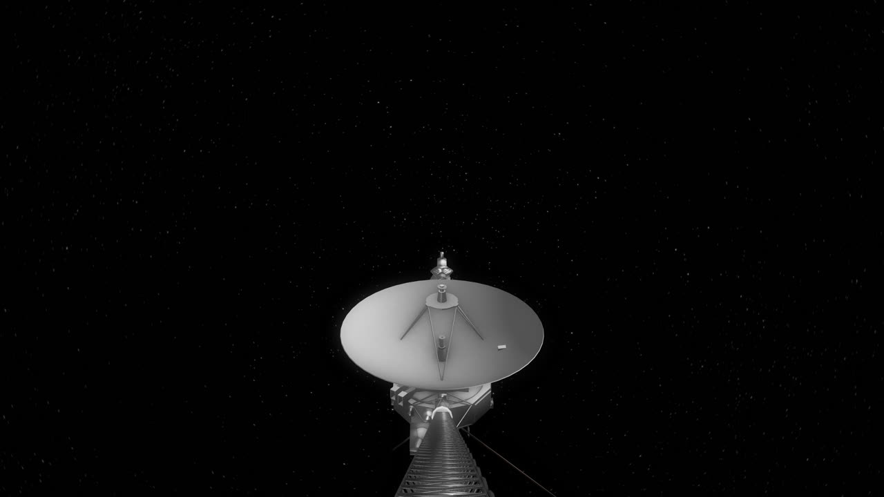 voyager 1 toma de estilo actioncam viajando en un espacio profundo y oscuro después de abandonar el sistema solar - toma de cámara giratoria 4k