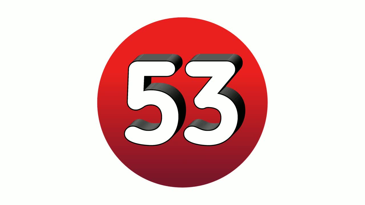 3d 숫자 5353 기호, 애니메이션 모션 그래픽 아이콘, 색 배경의 빨간 구, 만화 영상, 영상 요소의 번호