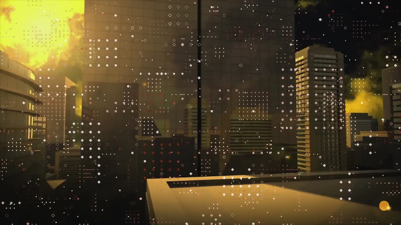 animación del procesamiento de datos financieros sobre la ciudad