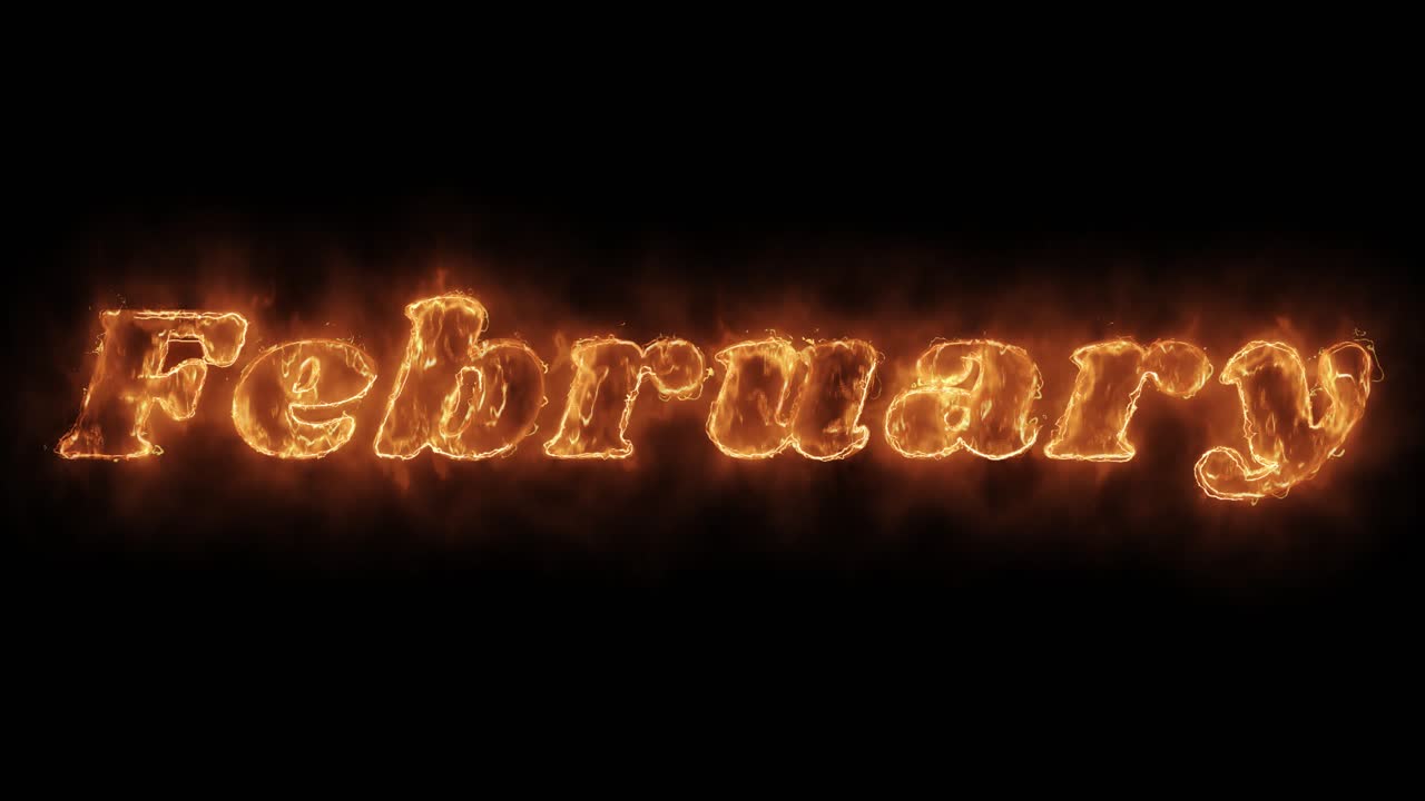 February word hot animated burning realistic fire flame and smoke seamlessly loop animation on
