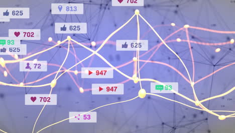 animation of network of connections with social media text and icons