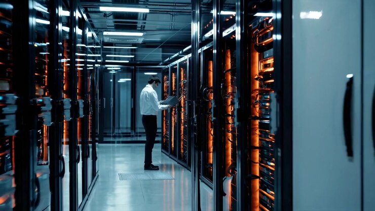 IT-tekniker inspicerer serverracks i datacenter