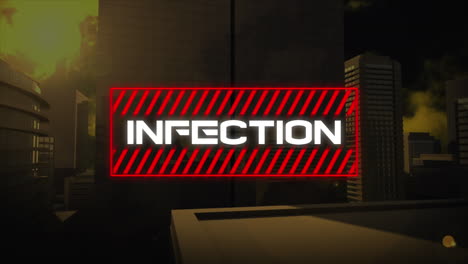 animación del texto de la infección sobre el paisaje urbano