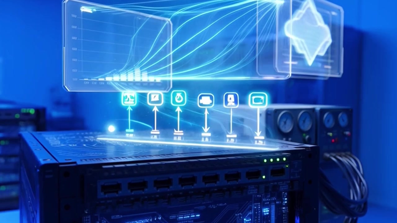 Data Center Server Rack with Digital Cloud Computing Holographic Interface