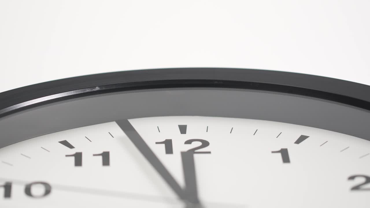 Close up, The passage of time slowly on white wall clock.