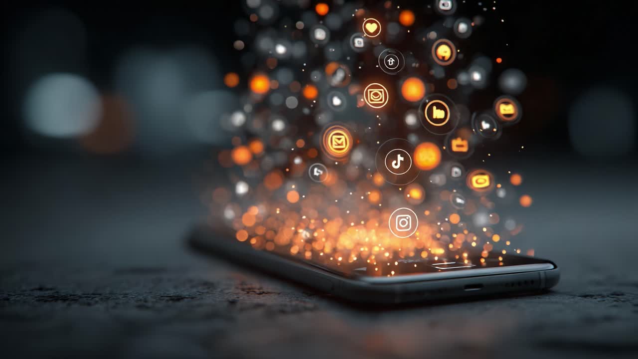An Engaging Visual of Floating Social Media Icons Emerging from a Smartphone, Representing the Dynamic Nature of Digital Communication and Connectivity Trends
