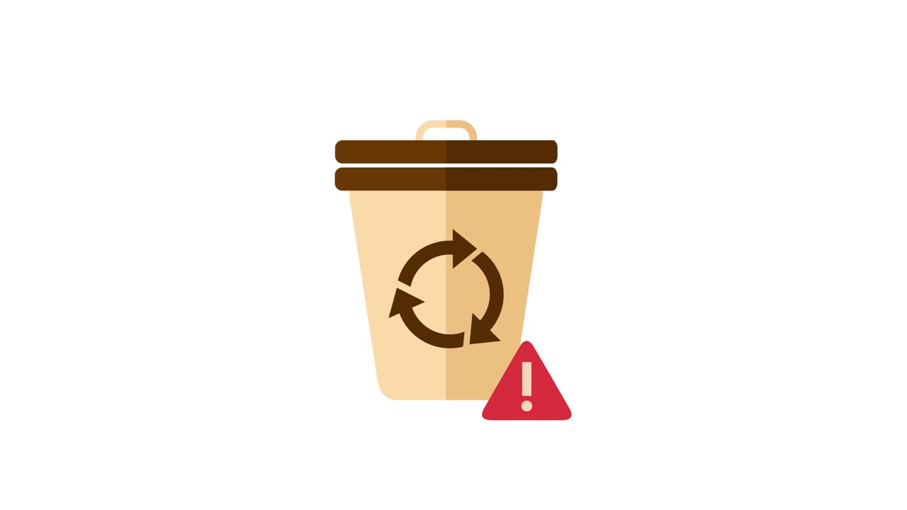 Animated Recycling Bin with Warning Sign and Opening Lid