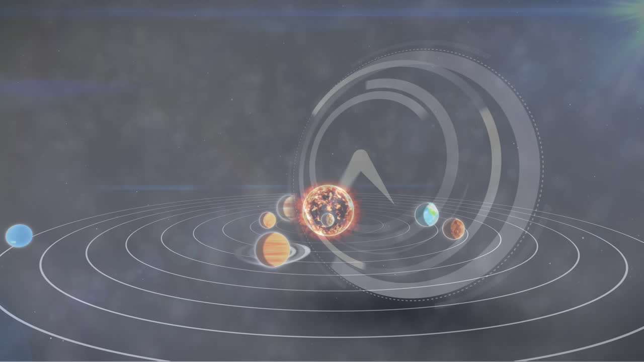 태양계, 행성 및 공간의 애니메이션 시계 티킹