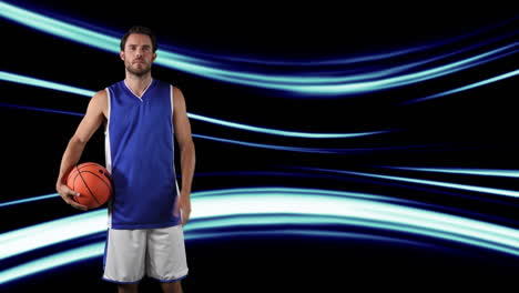 animation of basketball player holding ball over light trails