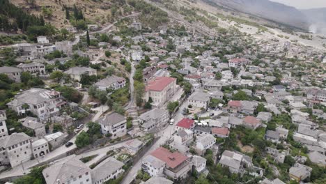 drone flight over unesco world heritage city gjirokaster, albania