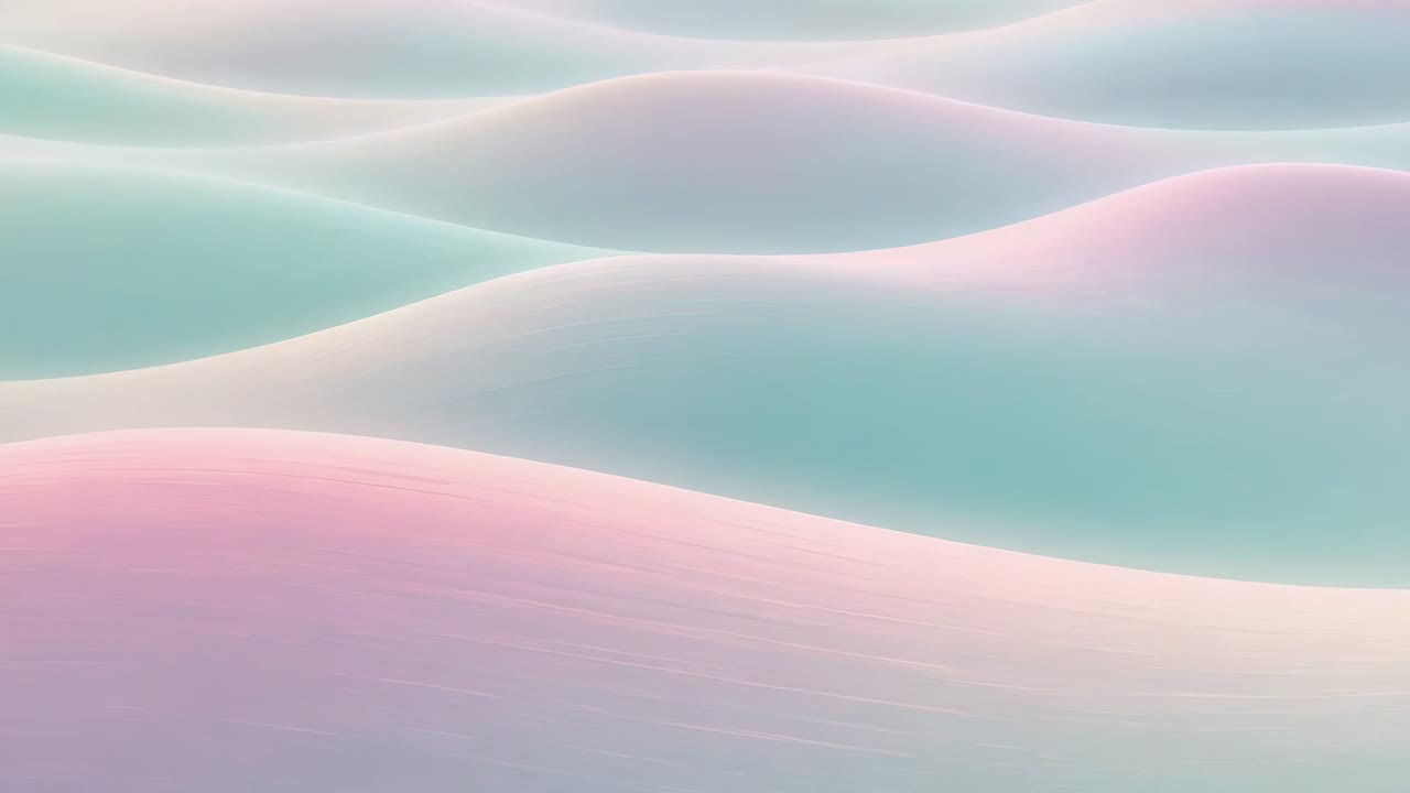 Shifting pastel mounds drifting forward on loop in CGI scene, sliding highlights to convey motion