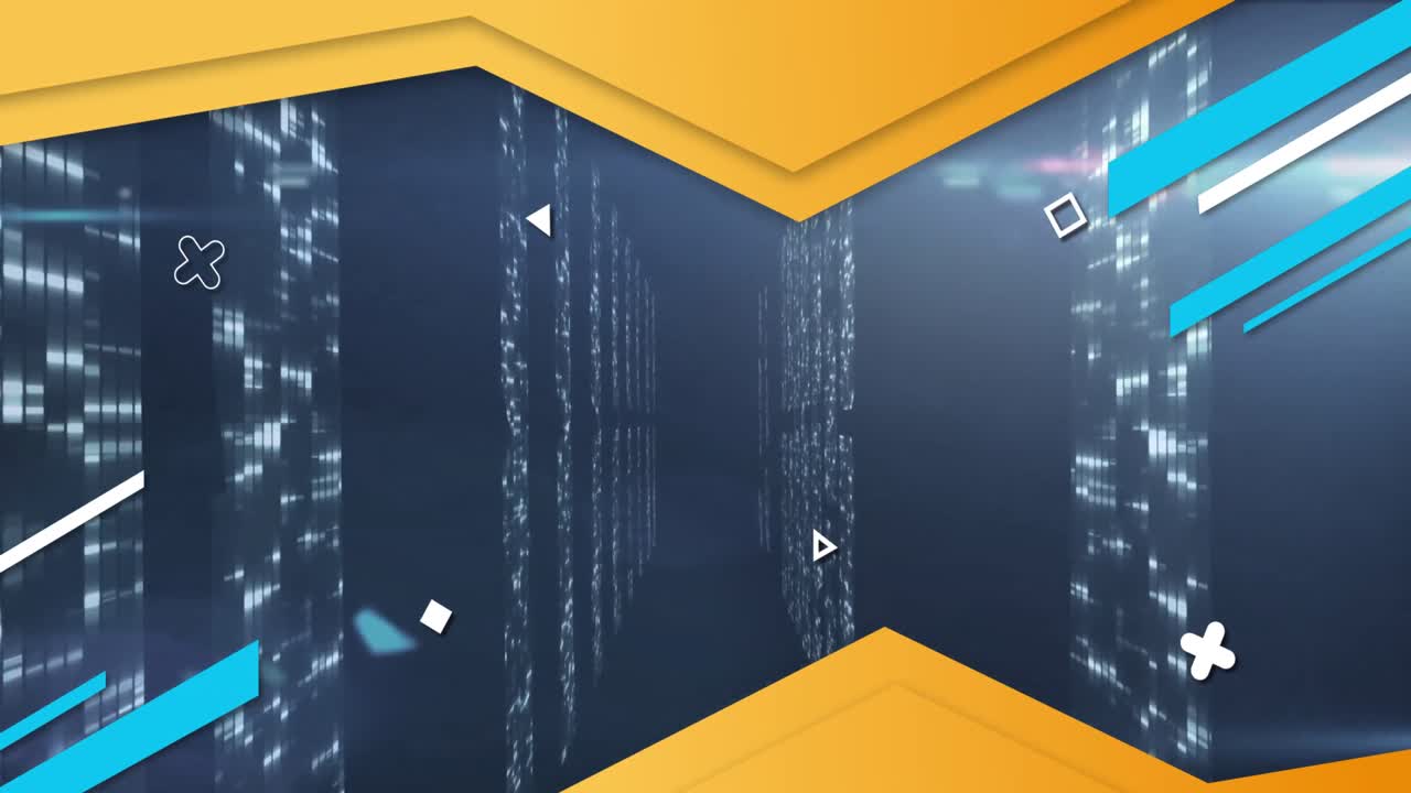 animación de formas abstractas y procesamiento de datos a través de servidores informáticos