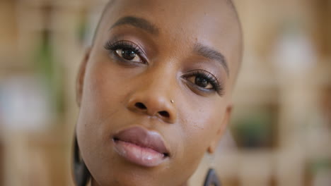 close up portrait of beautiful african american woman looking confident black female perfect healthy skin feminine beauty concept