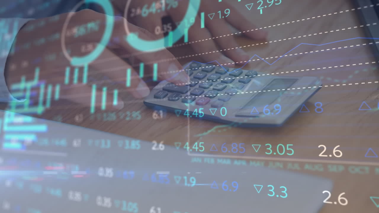 procesamiento de datos financieros y del mercado de valores contra la sección media de la persona que utiliza la calculadora