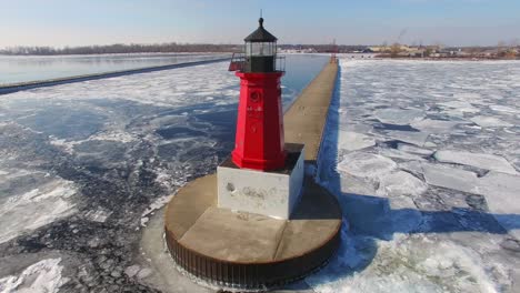 winter fly-around of menominee north pier lighthouse
