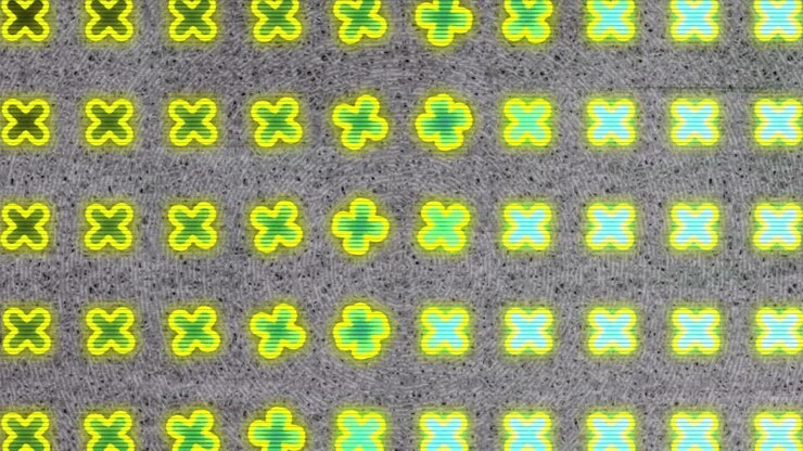 Animation of yellow shapes on grey background