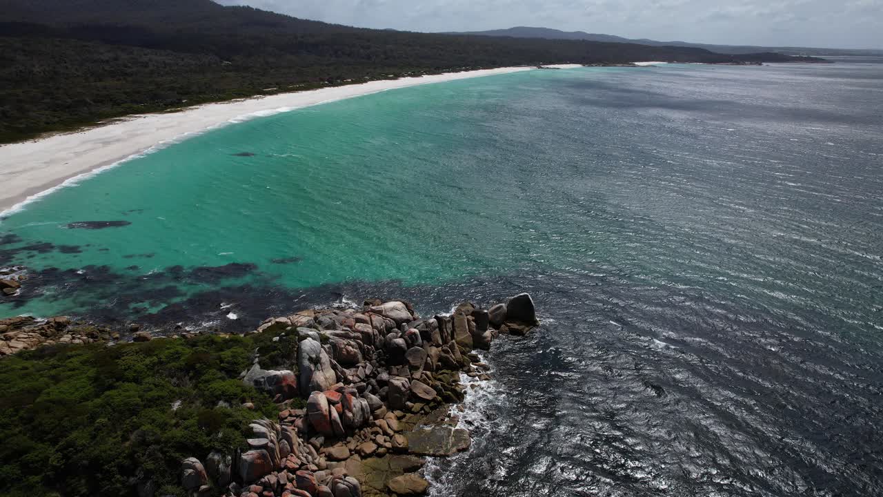 Tranquil Jeanneret Beach In Tasmania, Australia - Drone Shot