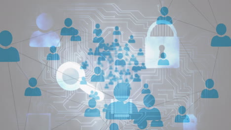 red de iconos de perfil contra el icono de candado de seguridad y las conexiones de microprocesador
