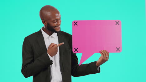 pointing, portrait of man with speech bubble